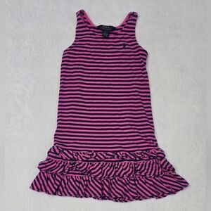 Girl's Polo Ralph Lauren Dress Pink Blue Striped Sleeveless with Ruffles Size 6